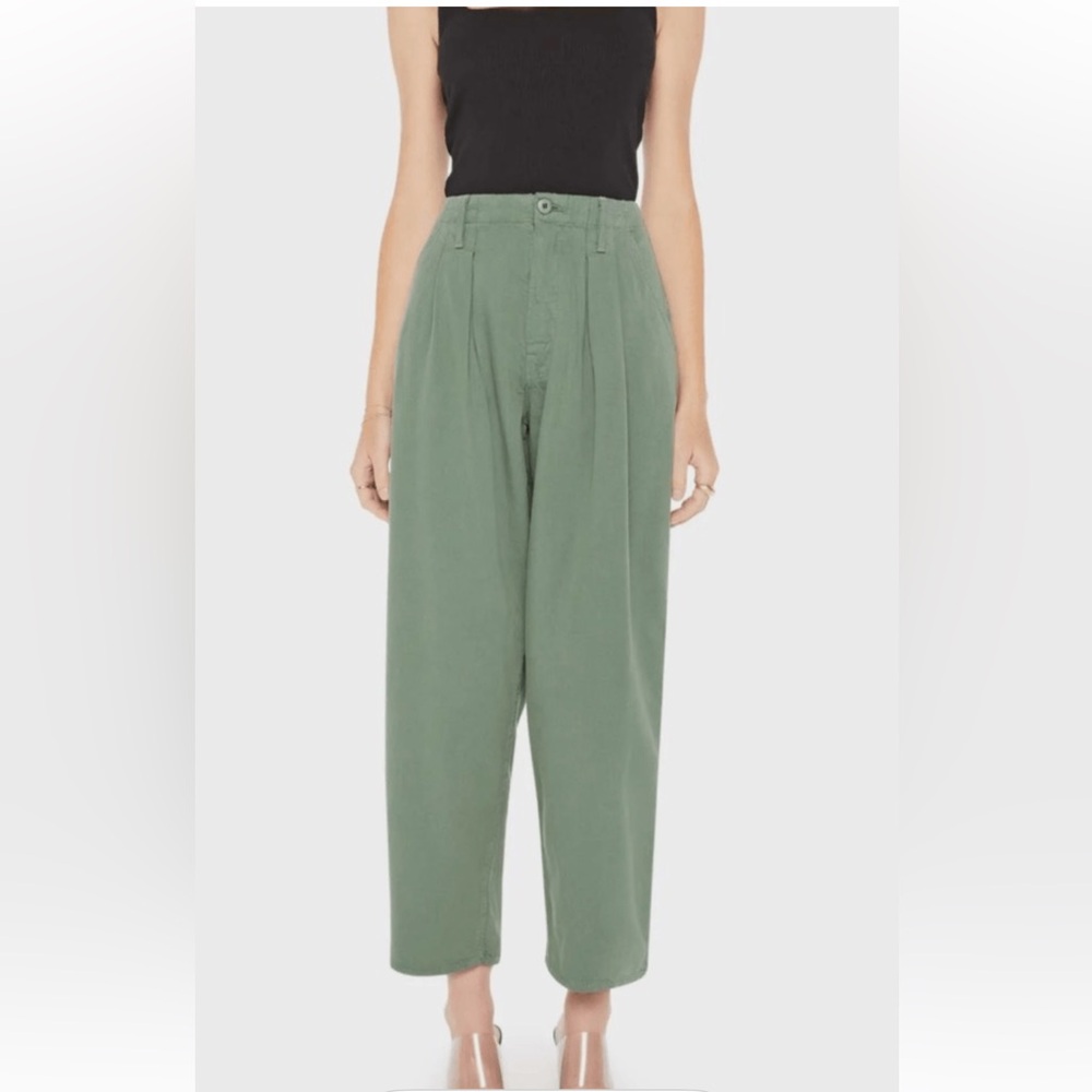 MOTHER Sage Green Prep Chute Wide-Leg Pleated High-Waist Pants- NWOT